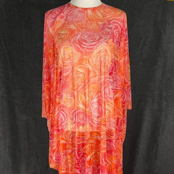 AvA Ala Von Auersperg  Kaftan Moraine Crimson Glory rose print sheer poncho - Picture 3 of 7